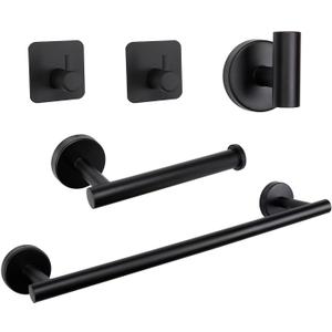TocTen Bathroom Hardware Set, Thick Stainless Steel Bath Towel Bar Set Including Towel Rack for Bathroom+Toilet Paper Holder+3 Robe Towel Hooks Wall Mount Bathroom Accessory Set(16IN,Matte Black)