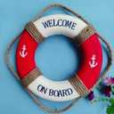 MorroMorn Lifebuoy Wall Hanging Decor - Welcome Aboard Mediterranean Style Home Decoration Hemp Rope (Red, 20")
