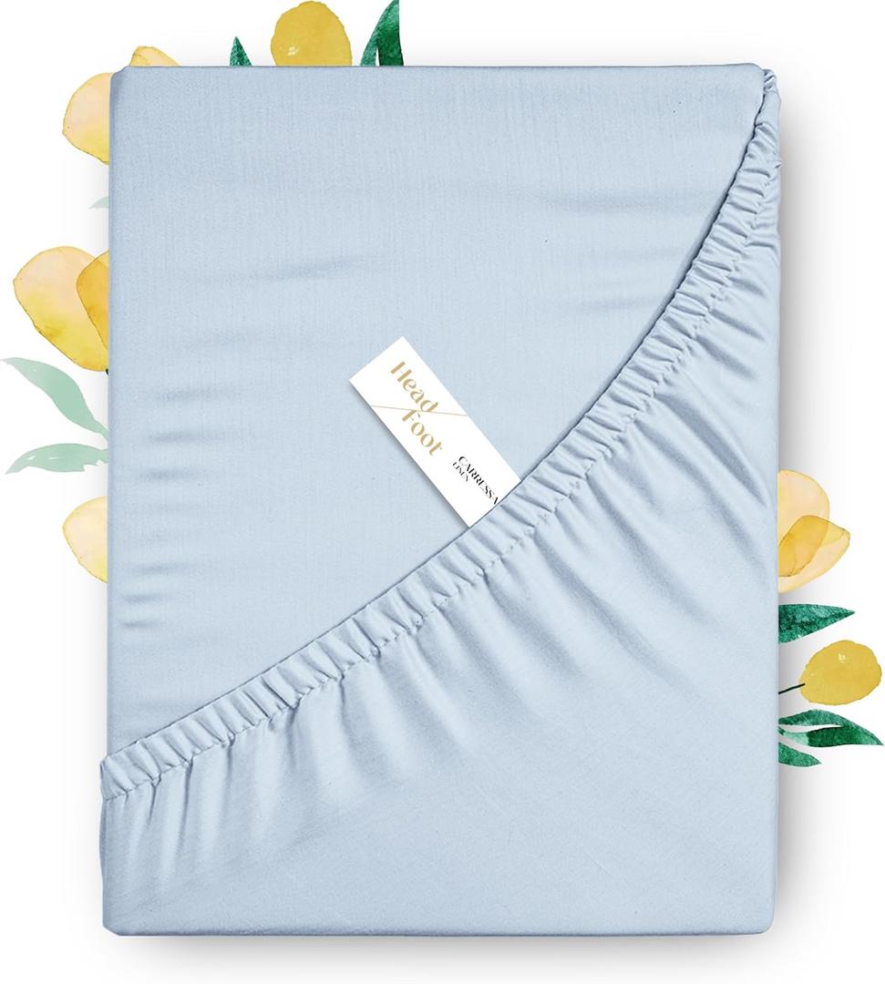 Carressa Linen 100% Egyptian Cotton Deep Pocket Twin XL Fitted Sheet Only - 800 Thread Count Luxury Hotel Cotton Fitted Sheet, Sateen Weave Cooling Bottom, Fits Mattress up to 18 in - Sky Blue