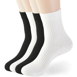 DLGDWG Womens Crew Socks, Cotton Cozy Casual Socks for Women 4 Pairs, Size 5-9