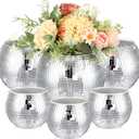 Inbagi 6 Pcs Disco Ball Flower Vase Mirror Glass Vase Disco Ball Planter Candle Holder Bulk for Wedding Centerpieces Bedroom Kitchen Office Decor(Silver, 3 x 4 Inch, 5 x 6 Inch)
