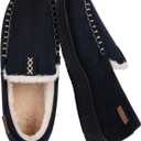 House Slippers for Men Moccasins - Memory Foam&Warm Plush Indoor Outdoor Slip-on Loafers (8, Black)