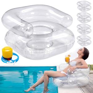 Seenelling 4 Pcs Inflatable Pool Lounge Chair with Pump Blow up Arm Chair Portable Foldable Floor Seat with Backrest and Armrest for Poolside Beach Camping Picnic Movie Night(Clear)