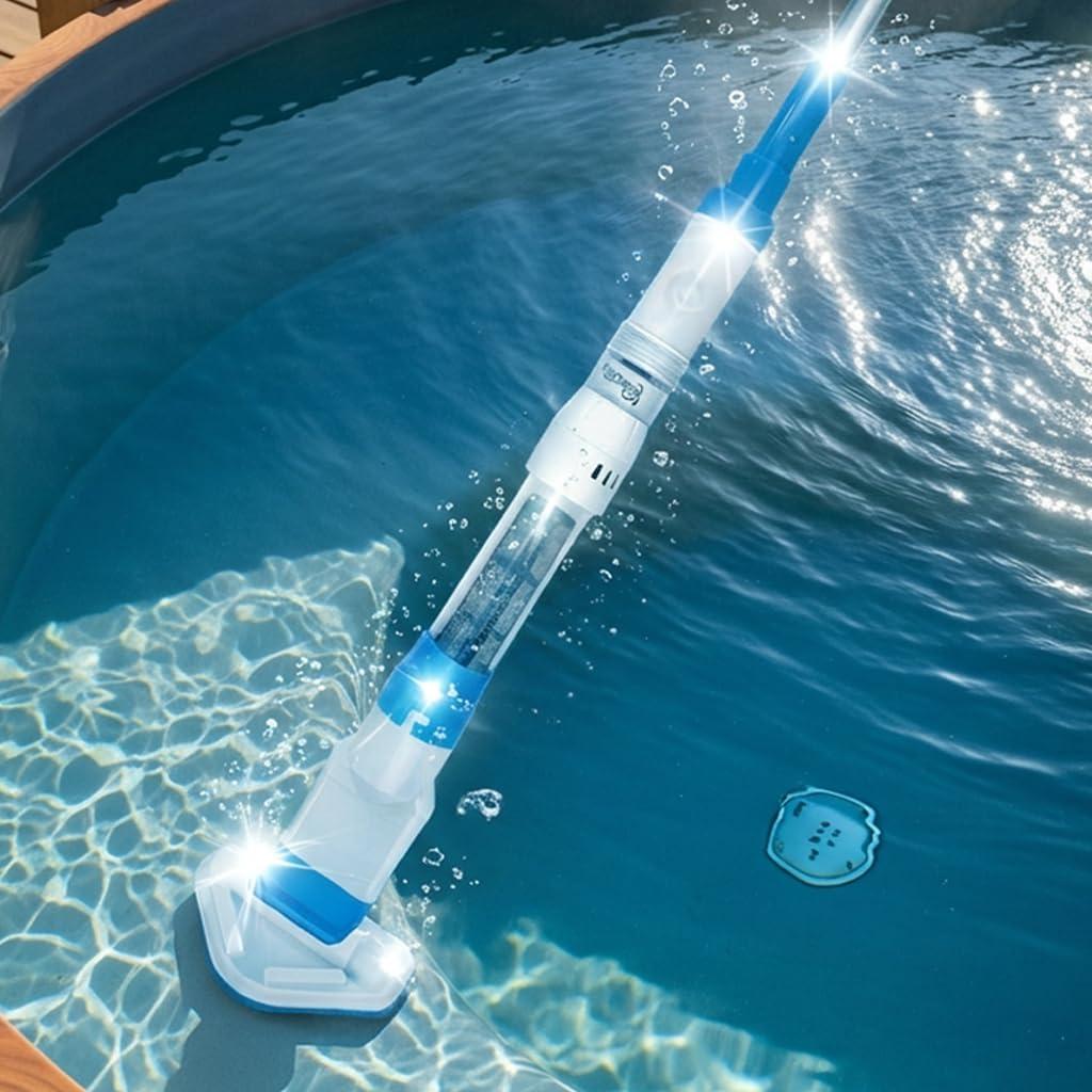 Handheld Pool Vacuum with 150CM Telescopic Pole, Cordless Rechargeable Pool Cleaner for Spa Hot Tub & Small Pools, Easy Quick Cleaning for Leaves, Dirt & Debris, 5060 Min Runtime