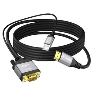 VGA to HDMI Cable 20 FT with USB Power Supply, Real 1080P@60Hz Video Output, Unidirectional Cable, from VGA Computer/Laptop to HDMI Monitor/TV/Projector (Not Supporting Audio)