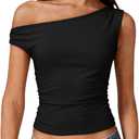 Women Off Shoulder Tops Sleeveless Shirts Y2K Going Out Crop Tank Top Black (Black, M)