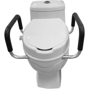 Raised Toilet Seat with Handles for Elongated Toilets  Portable Commode Riser for Seniors, Disabled, or Injured  Easy Tool-Free Install, Anti-Slip Arms, Heavy-Duty 300 lb Support