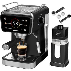20 Bar Espresso and Americano Machine for Home and Office, Iced Coffee Maker with Touchscreen, Milk Frother, Single/Double Shot & Cold Brew, 52OZ Removable Water Tank, Quick Heating System