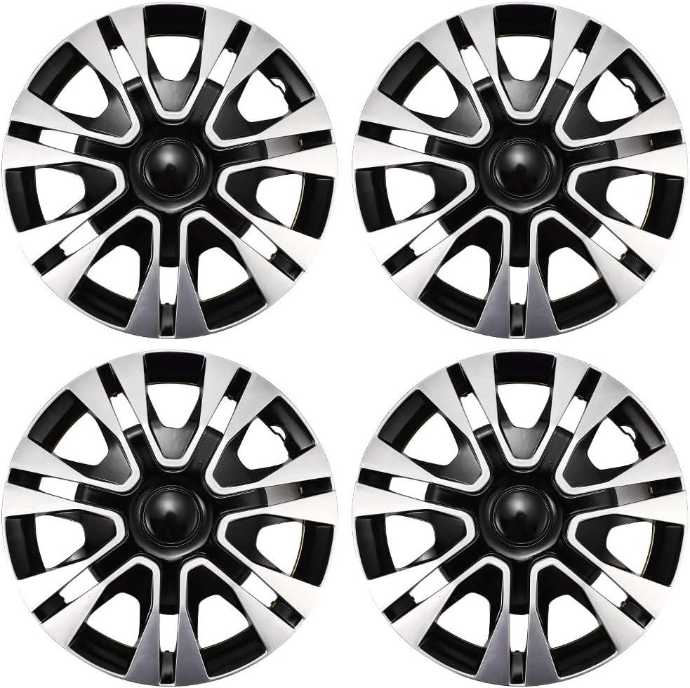 12 Inch Wheel Rim Cover Set of 4 Modern Style Hub Caps Black Silver ABS Plastic Car Hubcaps Anti-Scratch and Anti-Rust Waterproof Hubcap Protecting Wheel Internals (Black and Silver)