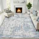 Area Rugs 9x12 Living Room Rug Washable No Slip Low Pile Soft Thickness Large Carpets Indoor Floor Covering for Bedroom Dining Modern Abstract Home Office Decor Blue