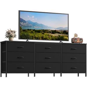 SONGMICS BELLAH Collection - Dresser for Bedroom, TV Stand for TVs Up to 70 Inches, Chest of Drawers for Living Room, Closet, Steel, 9 Drawers, Modern, Ink Black ULGS233BH02S, 13.8"D x 68.4"W x 26.8"H