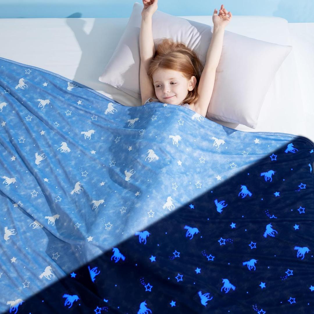 Elegear Cooling Blanket for Kids, Glow in The Dark Blanket, 59"" x 79"", Blue