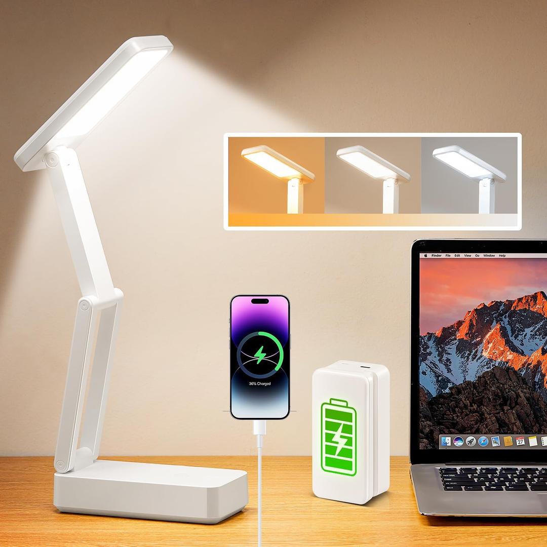 Rechargeable Lamps Cordless Lamps,6000mAh Battery Powered Lamp,3 Colors+Dimmable Desk Light,Rechargeable Table Lamp with USB Charging Port+45min-Timer,Wireless & Portable Light,Battery Operated Lights (White)