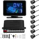 Car Reverse Backup Parking Sensor Radar System, 8 Parking Sensors Kit with Front & Rear Sound Warning Buzzer Mute LCD Distance Display Volumes (Black)