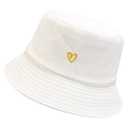 Heart Embroidery Bucket Hat 100% Cotton Smile Beach Hats Summer Travel Sun Hat Outdoor Cap (Heart White)