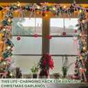 17.7-51.1 Garland Hanger for Door Frame Tension Rod with Christmas Garland Xmas Red Ball Ornaments Pink Bows for Doorway Front Door Mantel Window Outdoor