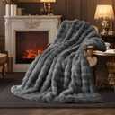 Amlie Home Faux Fur Throw Blanket for Couch, Ultra Soft Fuzzy Plush Bubble Throw for Sofa, Living Room & Home Decor, 50"x60", Cationic Wolf Gray (Heather Grey)
