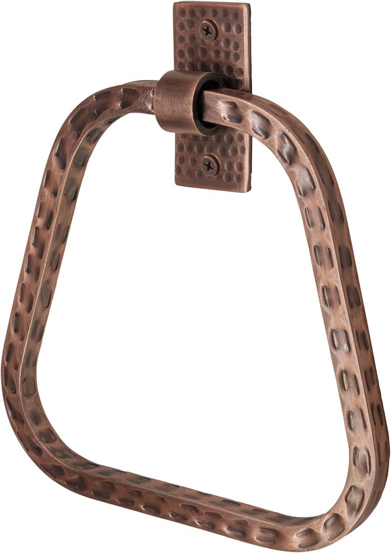 Monarch Abode Bathroom Towel Holder  7-Inch Round Antique Copper Bathroom Hand Towel Holder for Bathrooms Wall, Metal Hand Hammered Towels Ring Wall Mount, Modern Surface-Mounted Ring Hanger