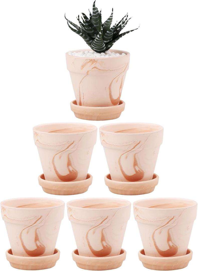 Terra Cotta Pots with Saucer - 6-Pack Small Terracotta 4'' Clay Ceramic Planter Great for Cacti & Succulents with Drainage Hole (Mix)