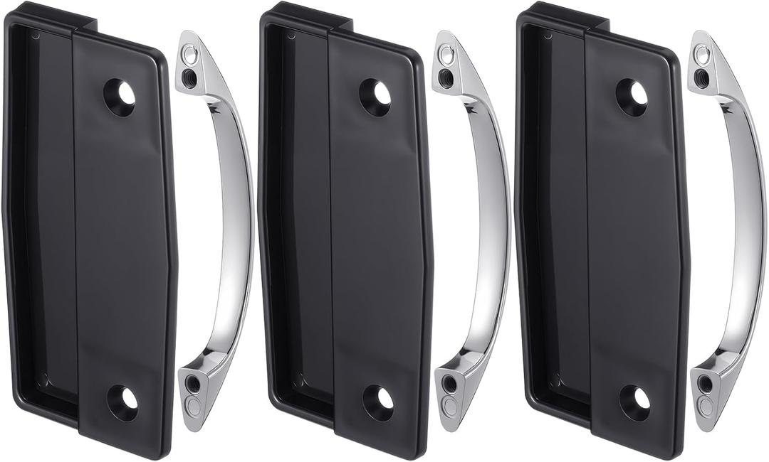 3 Pack Sliding Screen Door Handle Replacement Kits Including 3 Black Inside Handle and 3 Chrome Outside Handle Plastic Screen Door Pull