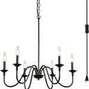 HOXIYA Pre-Wired Plug-in Chandelier, 28" Black Chandelier with Long Cord Farmhouse Chandelier Modern Hanging Pendant Light Rustic Industrial for Dining Living Room Bedroom Gazebo