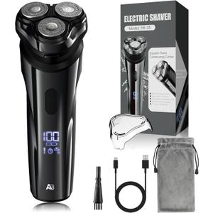 Electric Rechargeable Shaver for Men,Wet & Dry Electric Razor, IPX7 Waterproof Rotary Shaver for Men,4D Floating Head, LED Display,Type-C, Travel-Friendly, Cloudy Grey