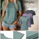 Ficerd 4 Pack Women's Cotton T Shirts Casual Short Sleeve Tunic Tops Crewneck Plain Summer Loose Fit Rolled Sleeve Basic Tee (M)