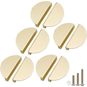 ESreake Half Moon Cabinet Pulls Handles, 10 Pack 2.52" Hole Spacing Semicircle Drawer Pulls, Finger Pulls Edge Pulls Handles for Kitchen Cabinets with 3 Kinds Screws (10 Pack, Gold)