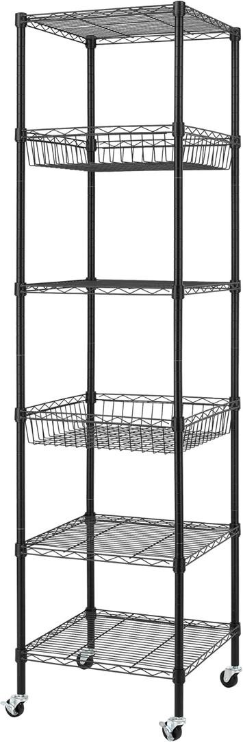 Finnhomy Heavy Duty 6 Tier Wire Shelving Unit with Wheels 18x18x72-inches 6 Shelves Metal Storage Rack Thicken Steel Tube, Adjustable Shelving Rack for Kitchen Bathroom Office, NSF Certified, Black