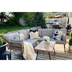 YITAHOME 4 Pieces Patio Furniture Set, Outdoor Wicker Conversation Sectional L-Shaped Sofa with 5 Seater for Backyard, Porch, Boho Detachable Lounger with Thickness Cushions and Side Table - Grey