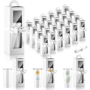 Ctosree 24 Pcs Tumbler Gift Box with Handle for 12oz 16oz 20oz 30oz Clear Wine Glass Gift Box Sublimation Tumblers Heat Press Blanks Bottle for Christmas Wrapping Packaging(White)
