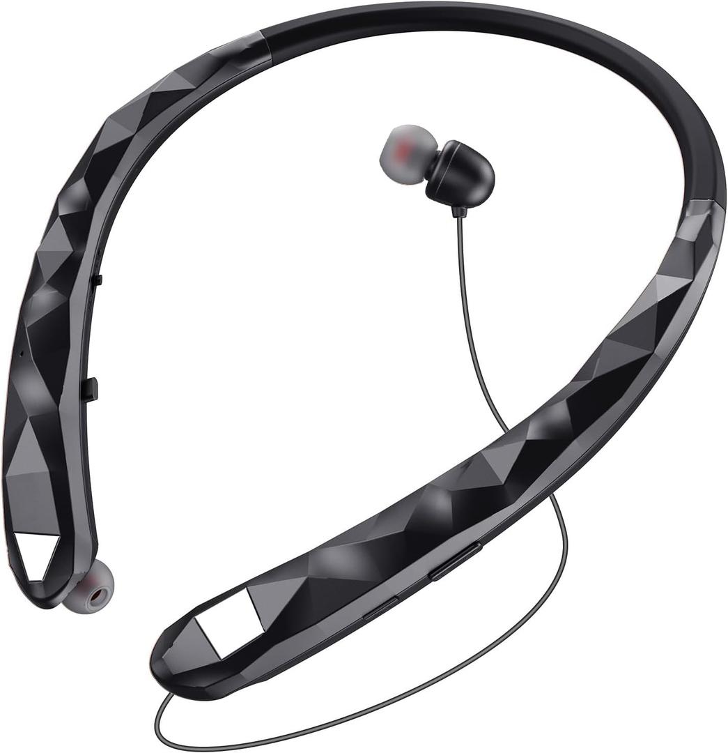 Neckband Bluetooth Headphones, Retractable Headphone Bluetooth 5.3 & IPX5 Waterproof, Neckband Headphones 18H Playback with ANC for Fitness/Office
