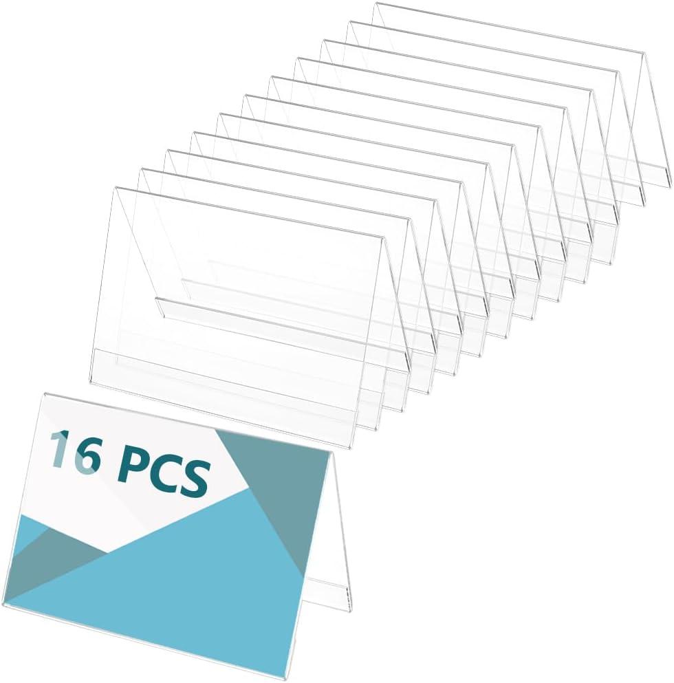 BENECREAT 16pcs PS Table Nameplate, 5.93.2 Inch Desk Name Plate Holder, Clear PS Name Tent Holders for Office, Business, Conference, Meetingroom, Training Activities and Speeches