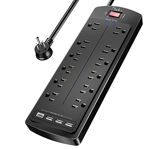 Power Strip, Nuetsa Surge Protector with 12 Outlets and 4 USB Ports, 6 Feet Flat Plug Extension Cord (1875W/ 15A) for for Home, Office, Dorm Essentials, 2700 Joules, ETL Listed (Black)