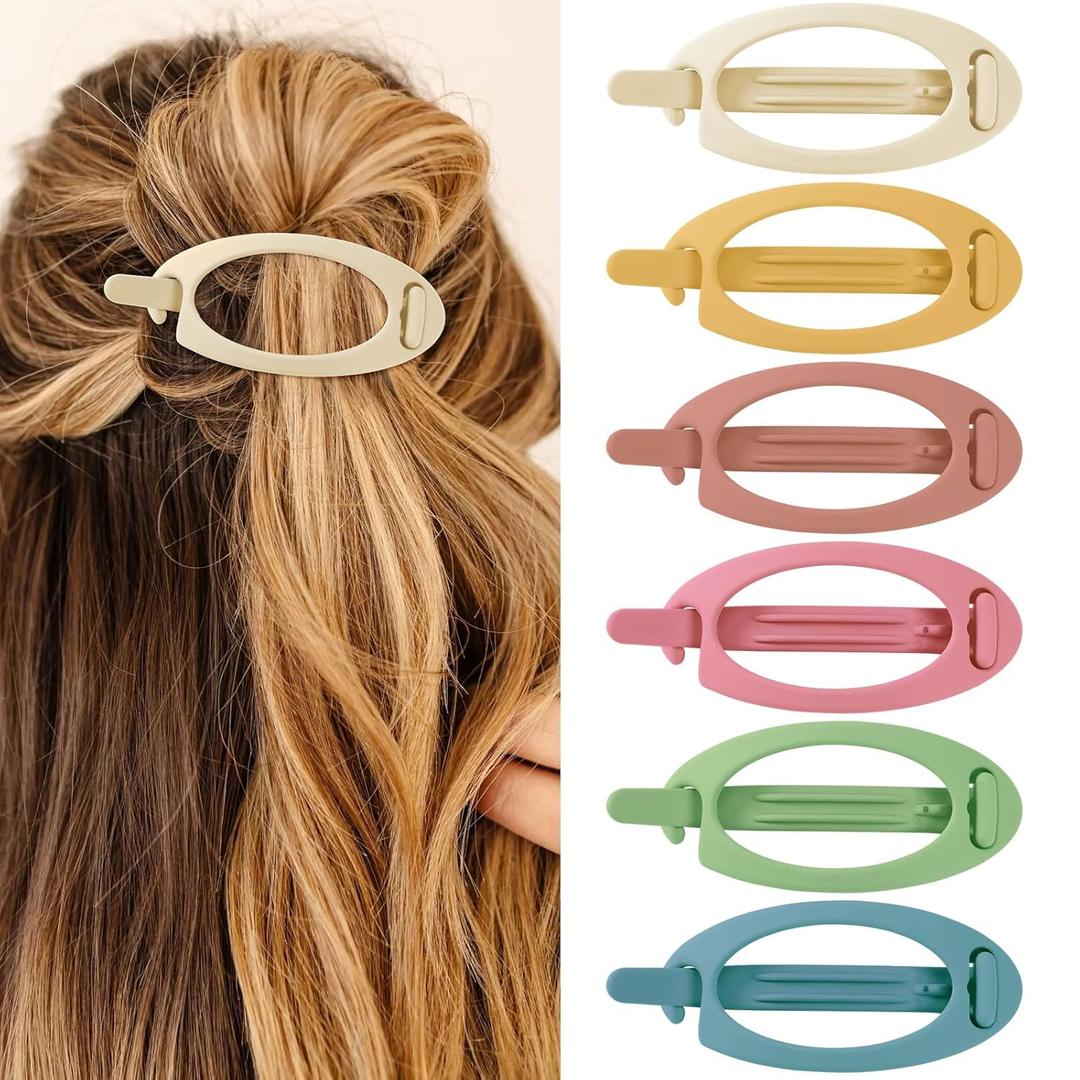 French Concord Hair Clips Claw - 4 Pcs Side Slid Flat Hair Clips for Volume Strong Hold No Slip Grip Hair Claw Clips for Women Girls Thick Thin Hair (Matte Bright Oval (Medium, 3.35 inches, 4.7 inches))