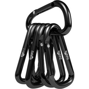 2.3'' Carabiner 6-Pack, D-Ring Aluminum Clips Keychain, Black