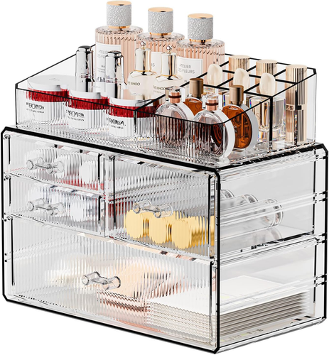Makeup Organizer Bathroom Organizers and Storage, Multi-Ply Acrylic Skincare Organizers, Ideal Makeup Organizer for Vanity or Dresser with Drawer (5 Drawers)