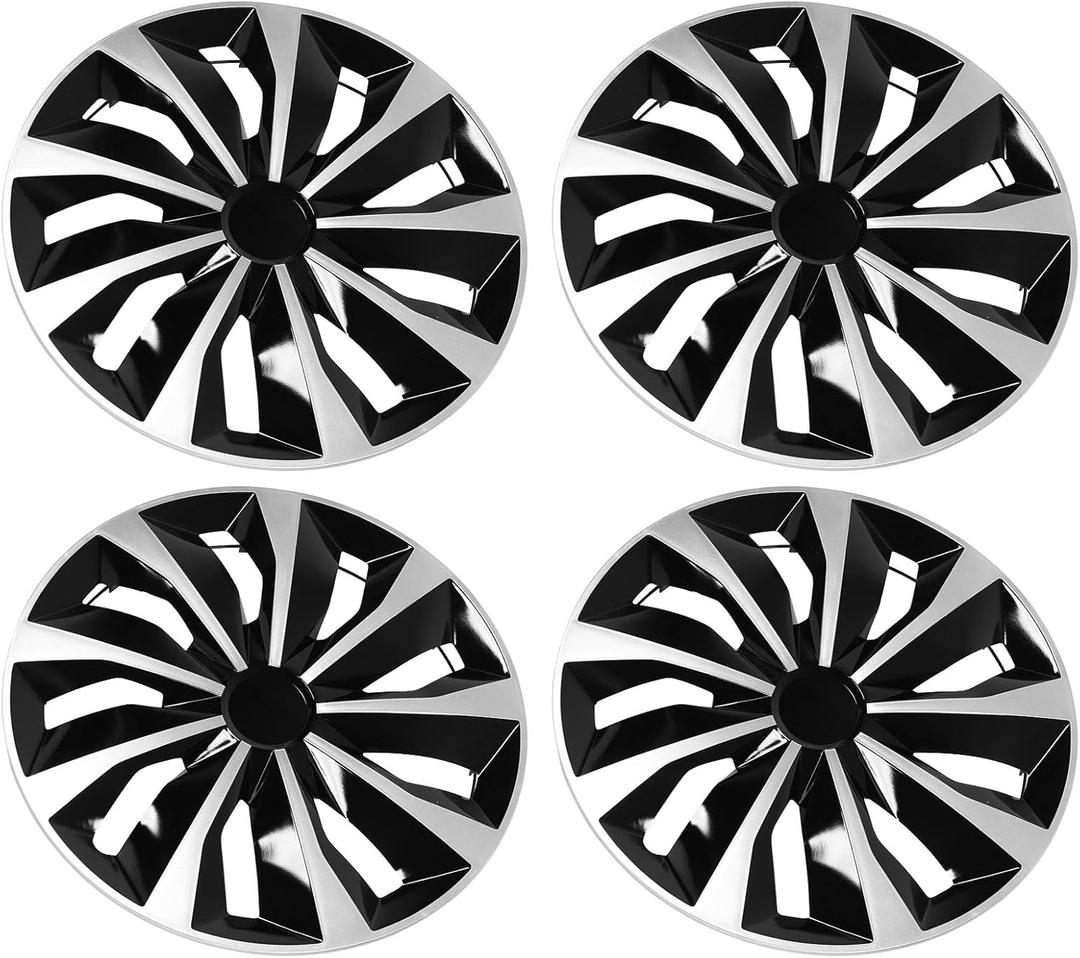 4Pcs Hubcaps Wheel Cover Hubcap Universal 14 Inch Hub Cap Wheel Covers Replacement Fits for Most Cars Black and Silver