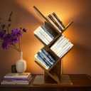 Godferyxin Tree Bookshelf with Liting,Small Bookcase LED and Desktop Book Shelf for Office, Home or School Small Bookshelf for Wood Displaying Books, CDs, Magazines Wood Book Rack-Mini Bookcase