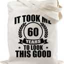 30th 40th 50th 60th 70th Birthday Gifts for Women, Reusable Canvas Tote Bag with Pocket for Mom Shopping Travel