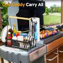 Grill Caddy with Plate Holder and Paper Towel Holder, Picnic BBQ Condiment Utensil Organizer Caddy for Outdoor Cooking, Camping Essential, Camper Must Haves, Grilling Gifts for Men, Black