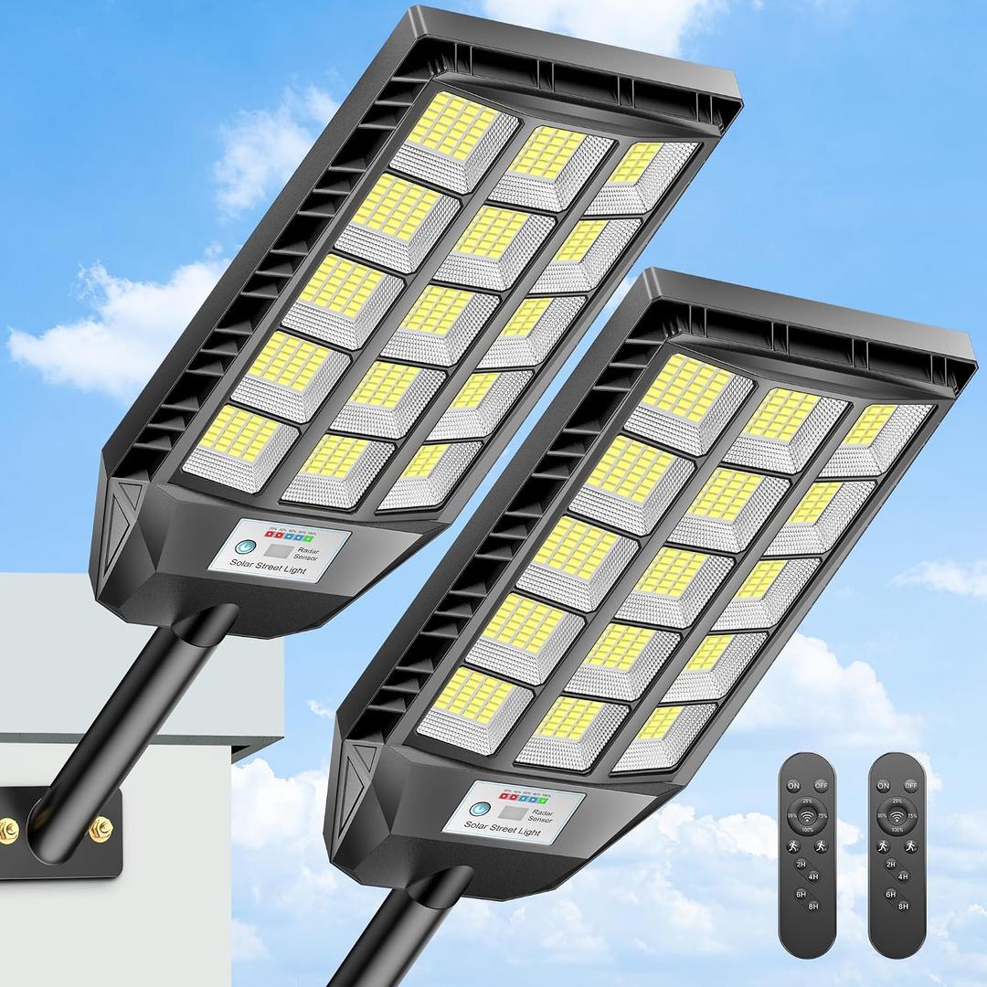 Deepn Solar Lights Outdoor Waterproof, Solar Street Lights Outdoor, 6500K LED Dusk to Dawn Security Flood Light Motion Sensor with Remote Control for Yard, Parking Lot, Porch, Garages, Garden, 2 Pack