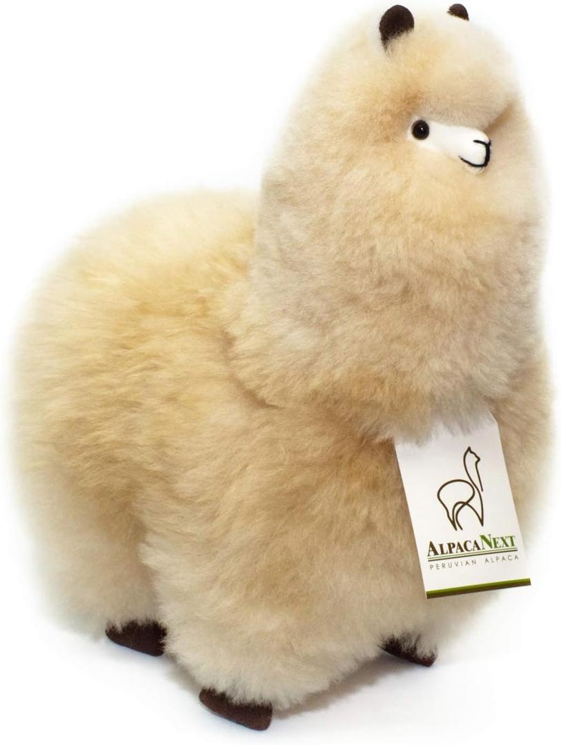 Alpaca Stuffed Animal 12 inch. Cute, Soft and Cuddly Alpaca Plush Toy Handcrafted on Real Alpaka Natural Fur (12 inches, Beige)
