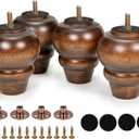 4 Inch Wooden Furniture Legs Set of 4 Sofa Replacement Brown Round Solid Wood Furniture Feet for Armchair Couch Cabinet Dresser Ottoman TV Stand Bed Legs with Mounting Plates Screws