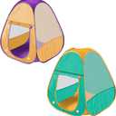 Kids Play Tent 2 Pcs Pop Up Tent for Girls and Boys, Automatic Setup and Foldable Playhouse Castle Toys Outdoor and Indoor (Green+Orange)