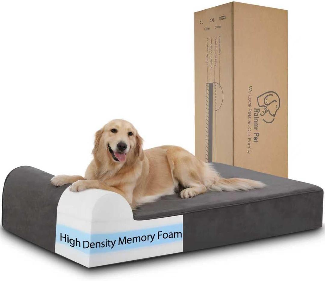 Orthopedic Dog Beds for Large Dogs, 7" Memory Foam Dog Beds with Waterproof Liner, Chew Proof Microsuede Cover, Removable and Washable, Nonskid Bottom, 48"x30"x7" L Grey (Premium Version-Grey)