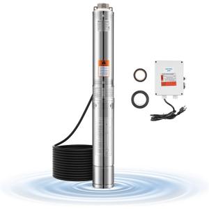 VEVOR Deep Well Submersible Pump, 1 HP Output Power, 115V, 31.7 GPM Flow 207 ft Head, with 32.81 ft Cord External Control Box, Stainless Steel Water Pump, for Industrial Irrigation and Home Use, IP68 VEVOR Deep Well Submersible Pump, 1 HP Output Power, 115V, 31.7 GPM Flow 207 ft Head, with 32.81 ft Cord External Control Box, Stainless Steel Water Pump, for Industrial Irrigation and Home Use, IP68