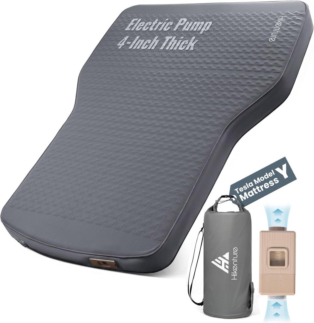 Hikenture Camping Mattress for Tesla Model Y, Electric Pump Self-Inflating Sleeping Pad, 4 Thick Foam & Air Model Y Mattress Bed, 9.5 R-Value Insulated Camping Pads for Tesla