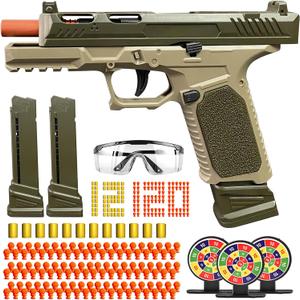 Automatic Shell Ejecting Toy Gun, Soft Bullet Toy Gun Toy Pistol with Ejecting Shells Educational Model Toys Outdoor Shooting Game for Kids, Boys and Girls (Khaki)