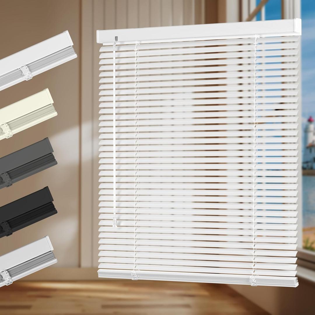 HOTSOON Aluminum Mini Blinds 1 Inch Metal Slat Darkening Venetian Blind New Horizontal Window Blinds Anti-UV Waterproof Venetian Blind for Office Home Windows, White, Size 27"